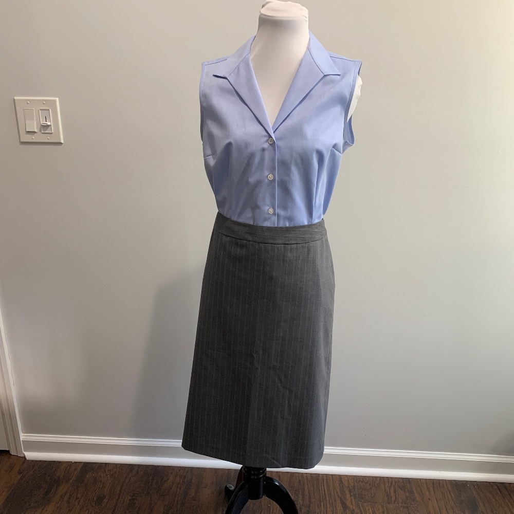 Banana Republic Women 10 Pencil Skirt Gray pin Stripe grey pleated work suiting